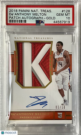 2018 National Treasures De'anthony Melton RC Auto Patch Gold /10 PSA 10 POP1